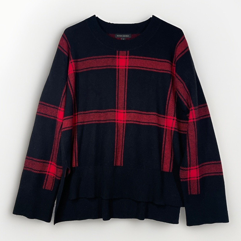 Banana Republic Women's L Lenzing Ecovero Serene Plaid Sweater Holidays X'mas